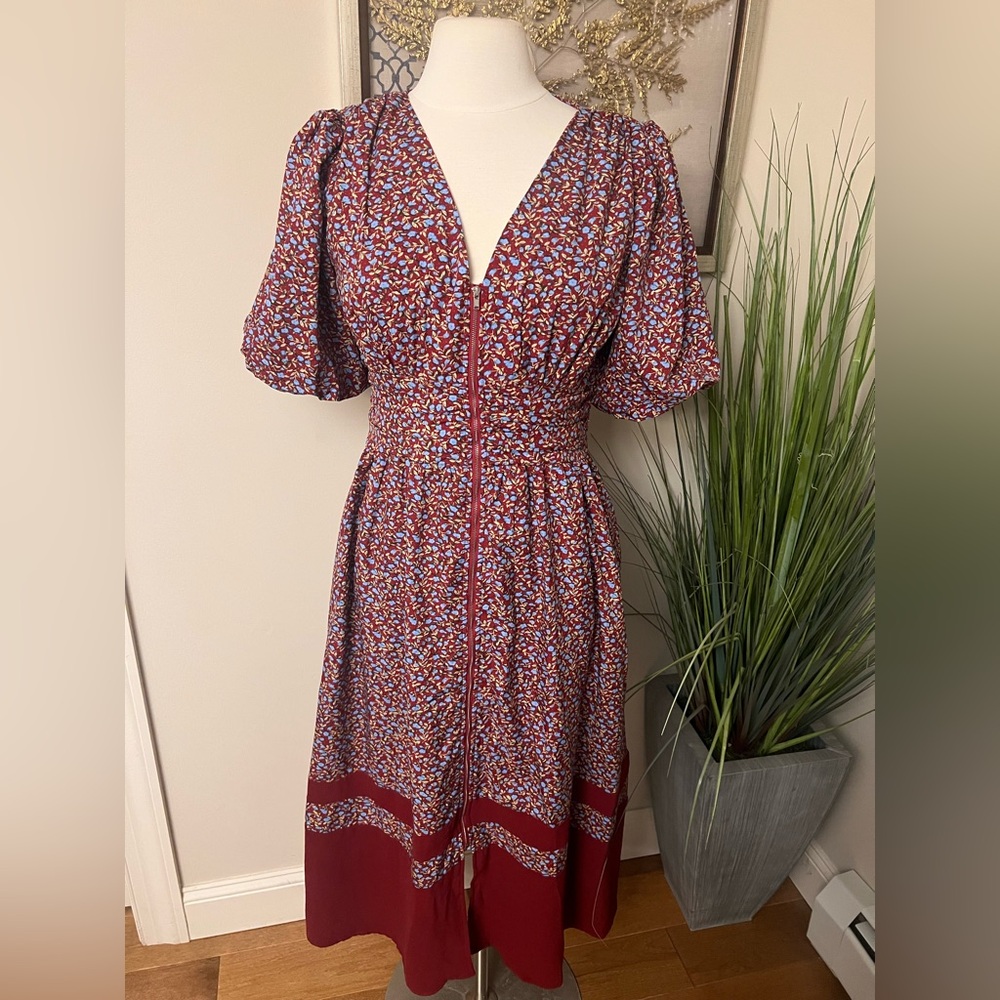 Floral Print Midi Dress - Red and Blue